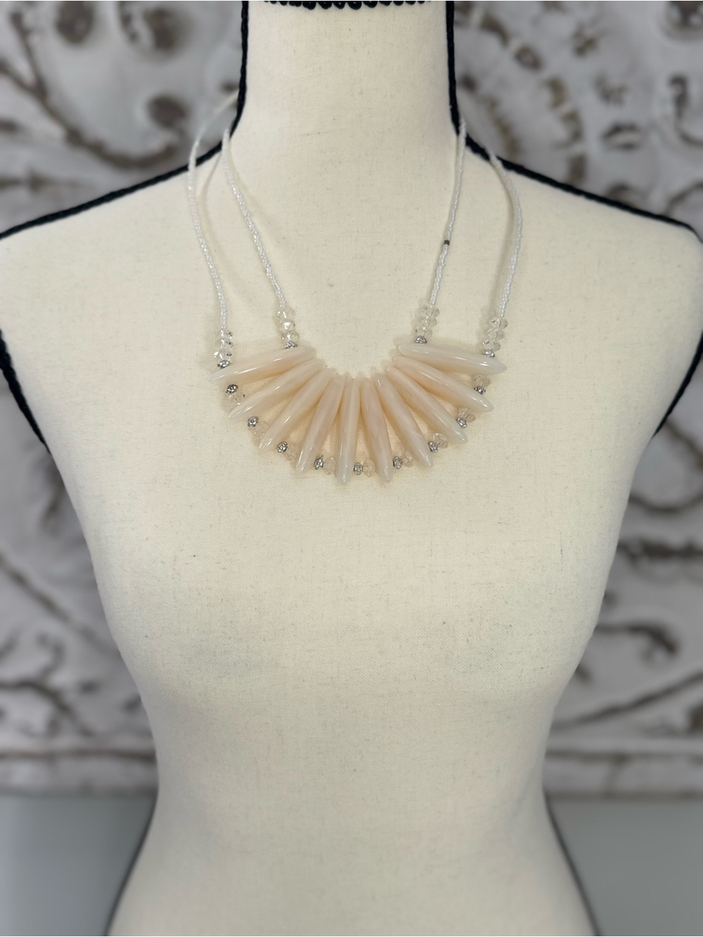 Statement Necklace Cream Spike Bead Bib Necklace Boho Tribal Fashion Jewelry